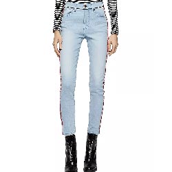 "Piped Skinny Stretch Cotton Soft Jeans In Light Wash"