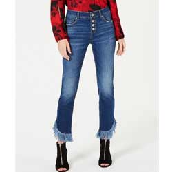 "INC Fringe-Hem Button-Front Mid Rise Cotton Straight-Leg Jeans"