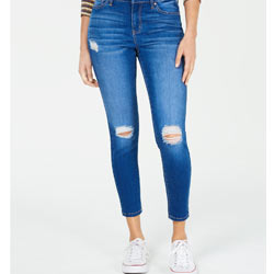 "Celebrity Pink - Juniors Curvy Ripped Ankle Skinny Polyester Jeans"
