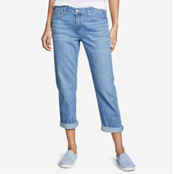 "Boyfriend Cropped Cotton Button Closure Blue Jeans "
